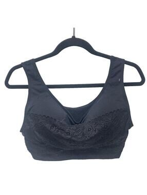 Women's Black Support Gathered Bra with Lace, Plus Size XXL, Brand New